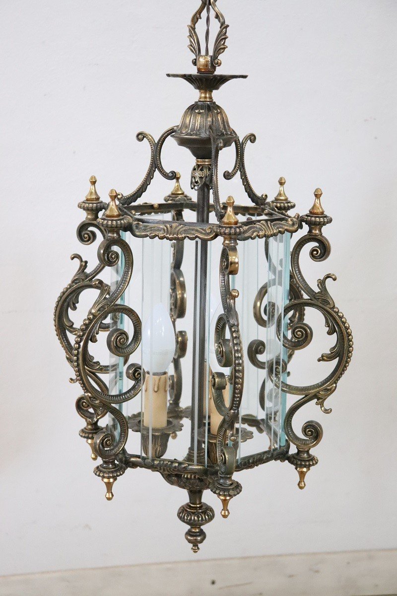 Vintage Bronze And Glass Lantern, 1980s-photo-4