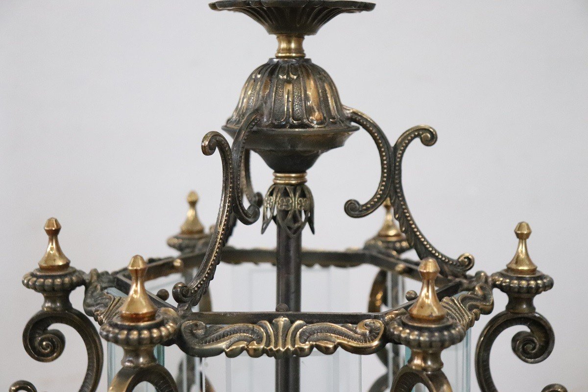 Vintage Bronze And Glass Lantern, 1980s-photo-1