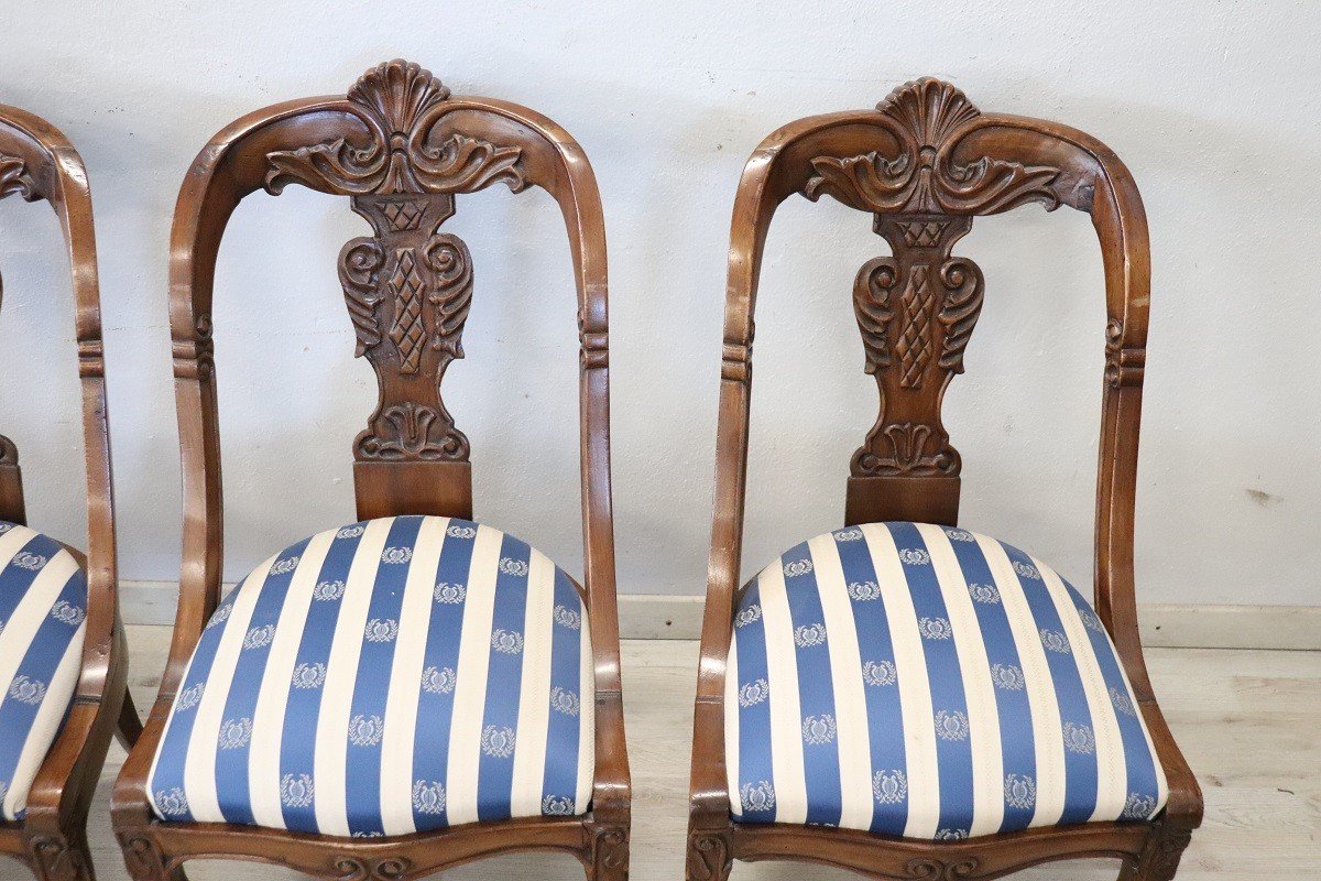 Dining Chairs In Carved Walnut, Early 19th Century, Set Of 4-photo-1