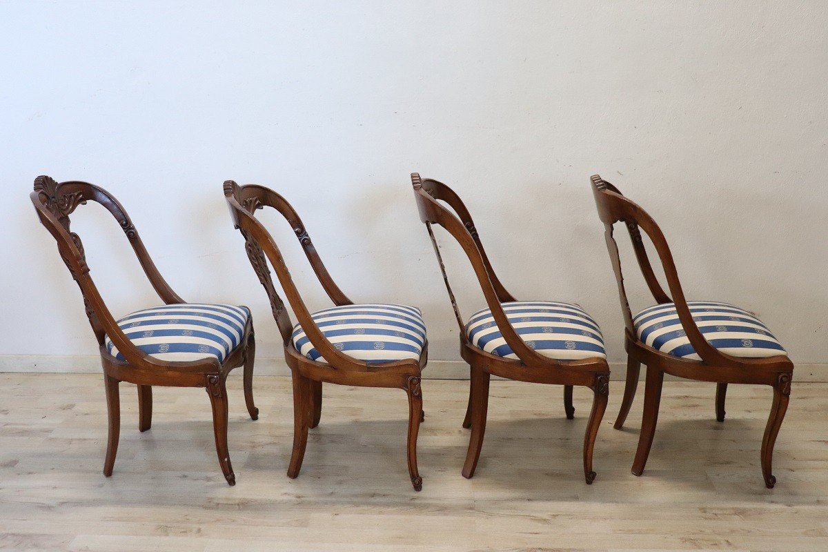 Dining Chairs In Carved Walnut, Early 19th Century, Set Of 4-photo-6