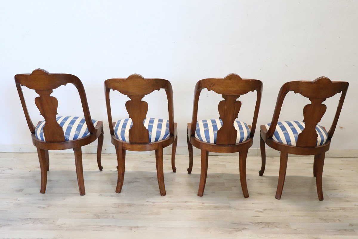 Dining Chairs In Carved Walnut, Early 19th Century, Set Of 4-photo-7