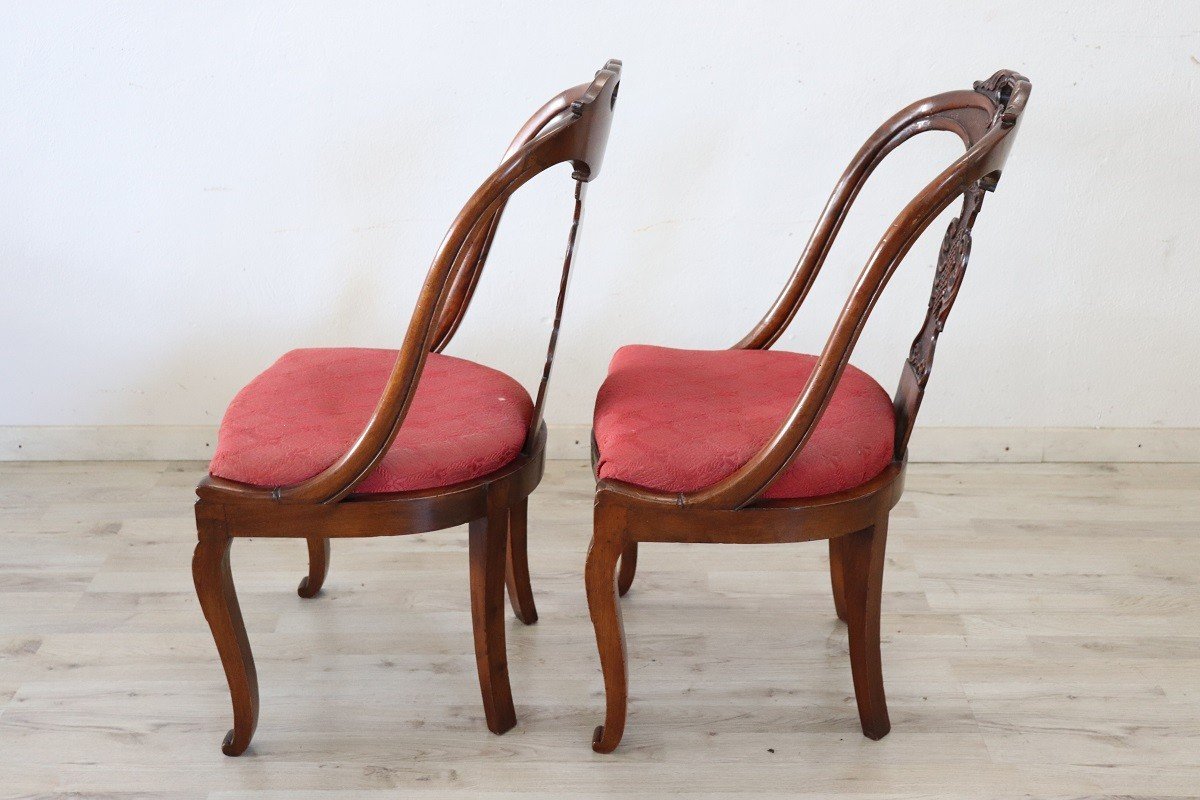 Early 19th Century Chairs In Carved Walnut, Set Of 2-photo-5