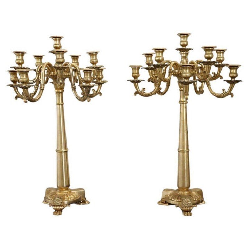 Antique Gilt Bronze Candelabras With Eleven Lights, Late 19th Century, Set Of 2