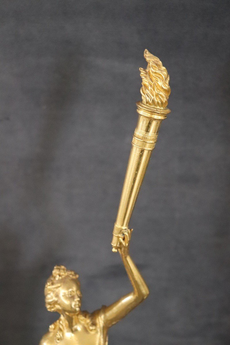 Sculptural Figures, Gilt Bronze On Alabaster Bases, Early 20th Century, Set Of 2-photo-4