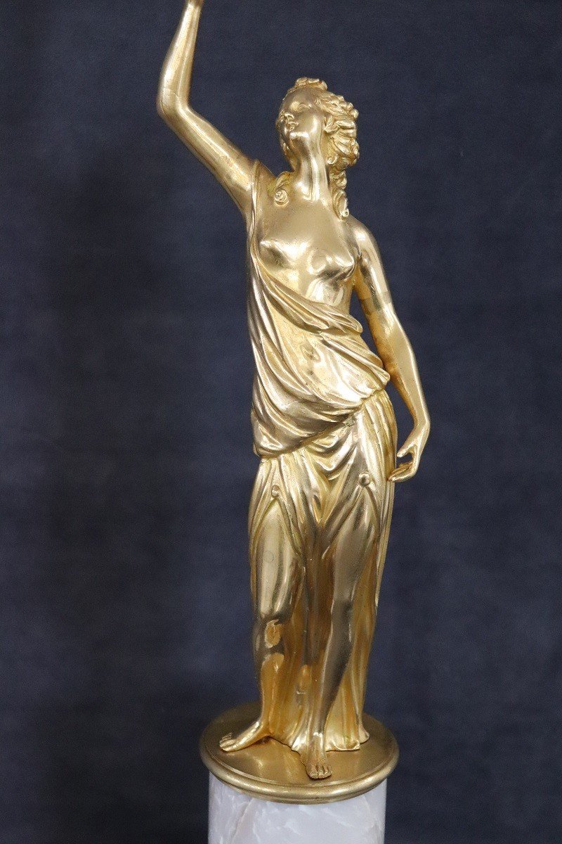 Sculptural Figures, Gilt Bronze On Alabaster Bases, Early 20th Century, Set Of 2-photo-3