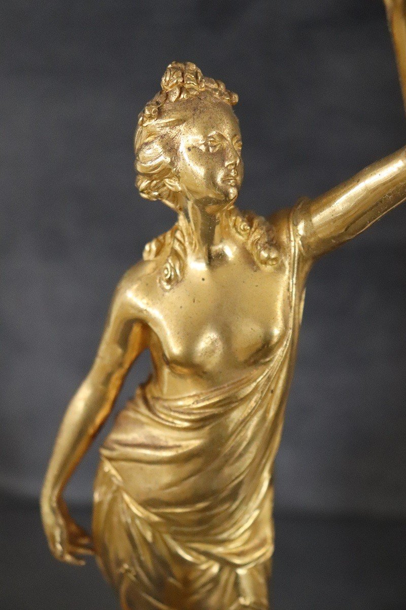 Sculptural Figures, Gilt Bronze On Alabaster Bases, Early 20th Century, Set Of 2-photo-8