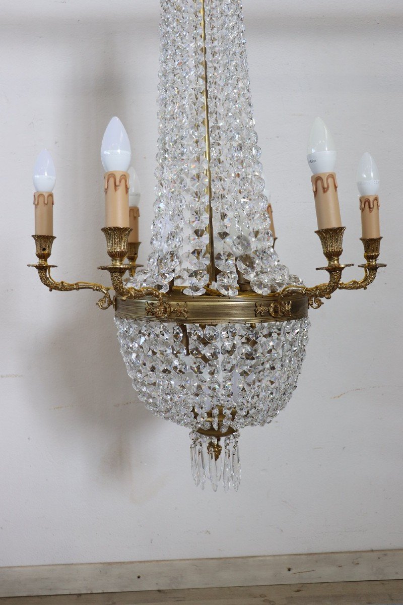 Gilded Bronze And Crystal Chandelier With 10 Bulbs-photo-3