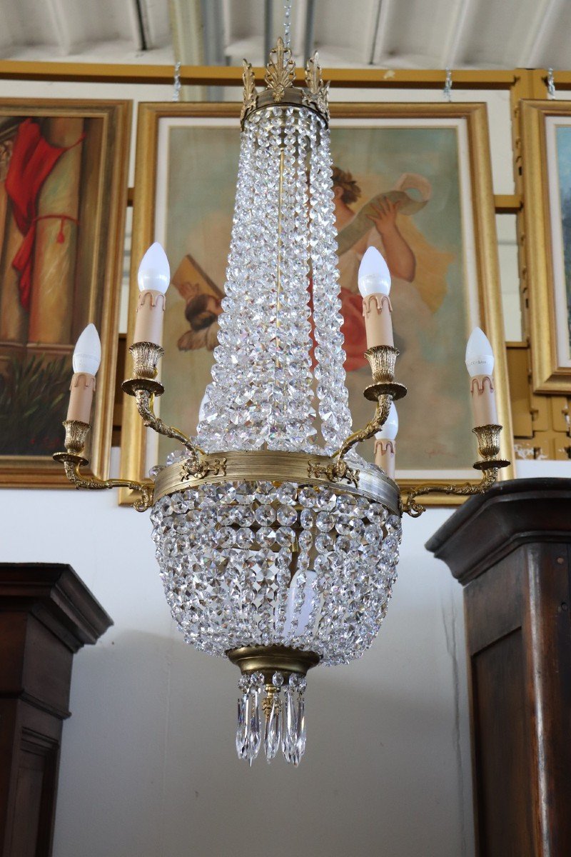 Gilded Bronze And Crystal Chandelier With 10 Bulbs-photo-3