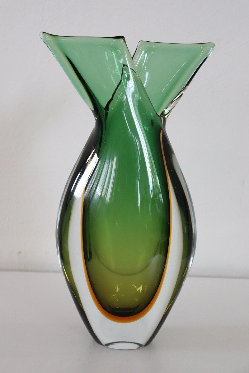 Grand Vase En Verre d'Art De Murano, Italie Flavio Poli Pour Seguso-photo-3