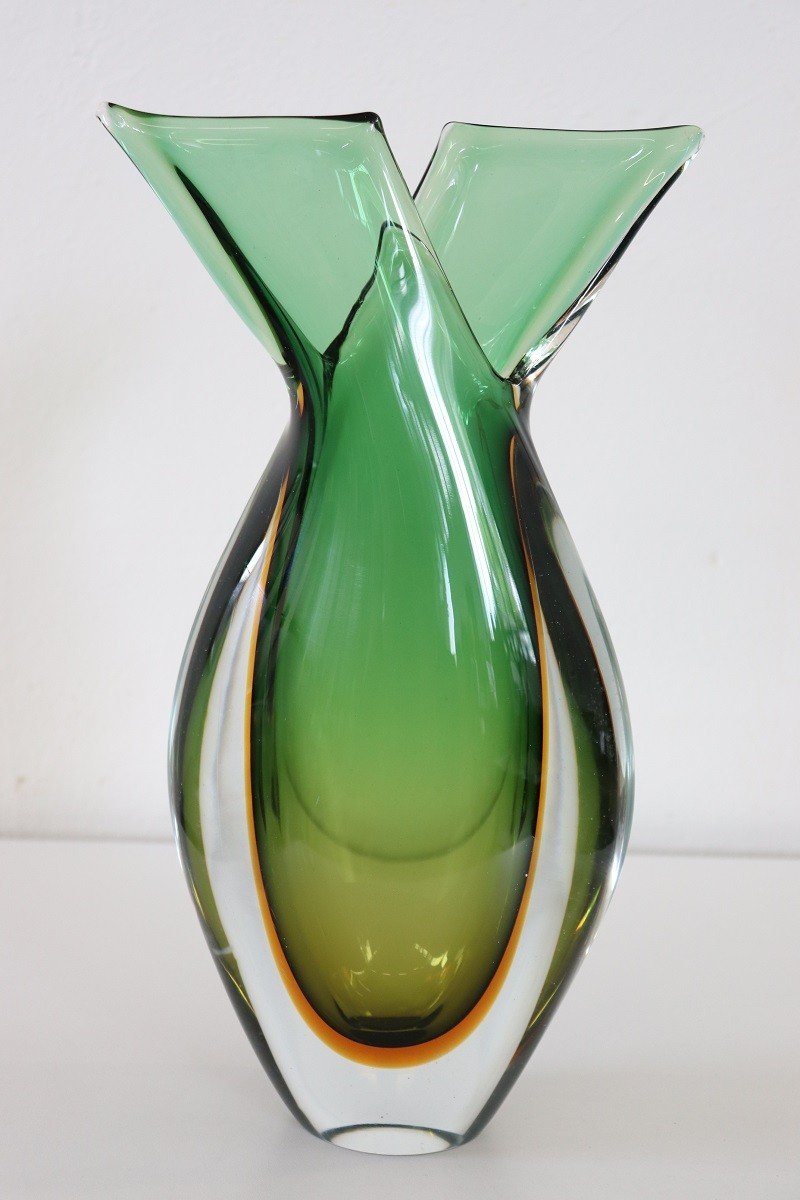 Grand Vase En Verre d'Art De Murano, Italie Flavio Poli Pour Seguso-photo-6