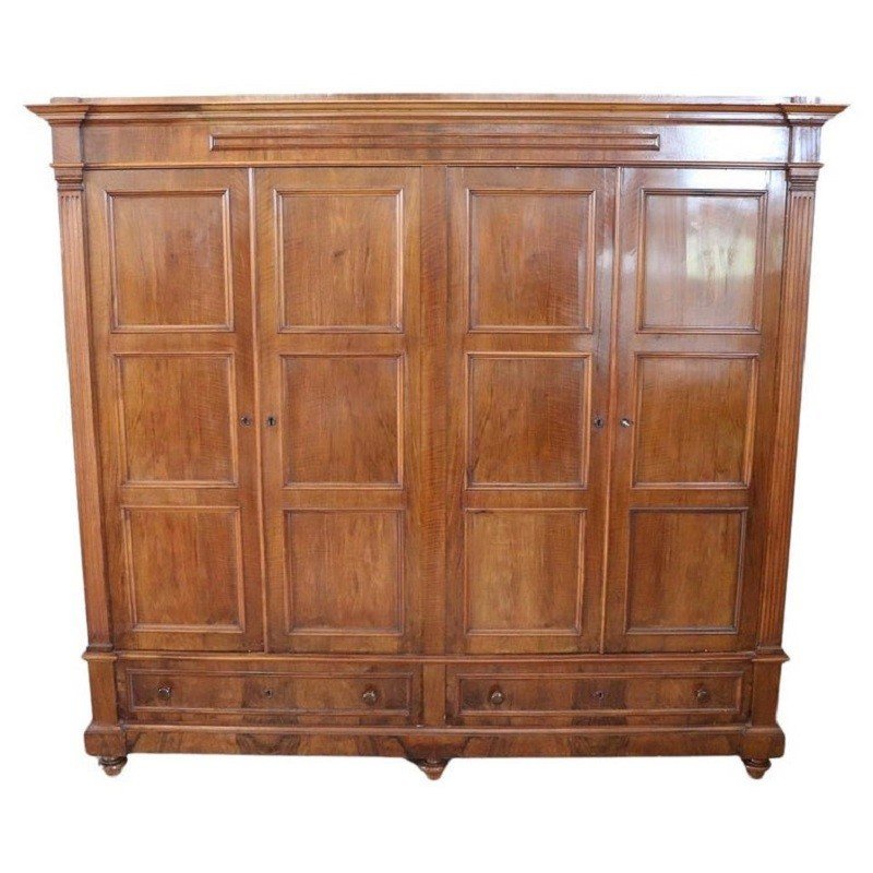 Large Antique Wardrobe In Walnut, Late 19th Century