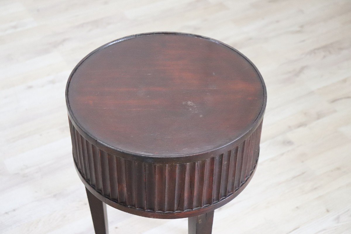 Antique Round Side Table In Walnut, Late 19th Century-photo-3