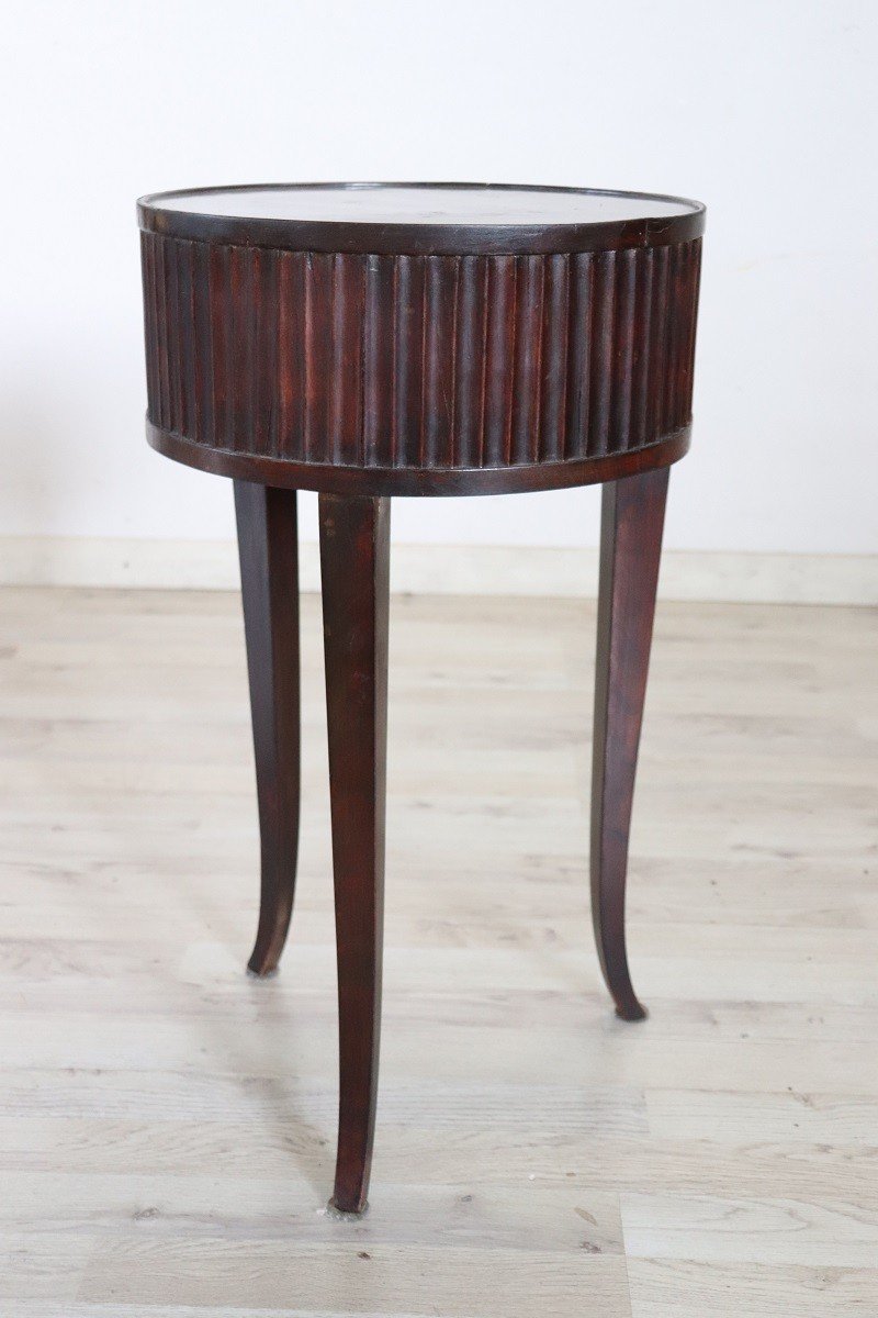 Antique Round Side Table In Walnut, Late 19th Century-photo-2