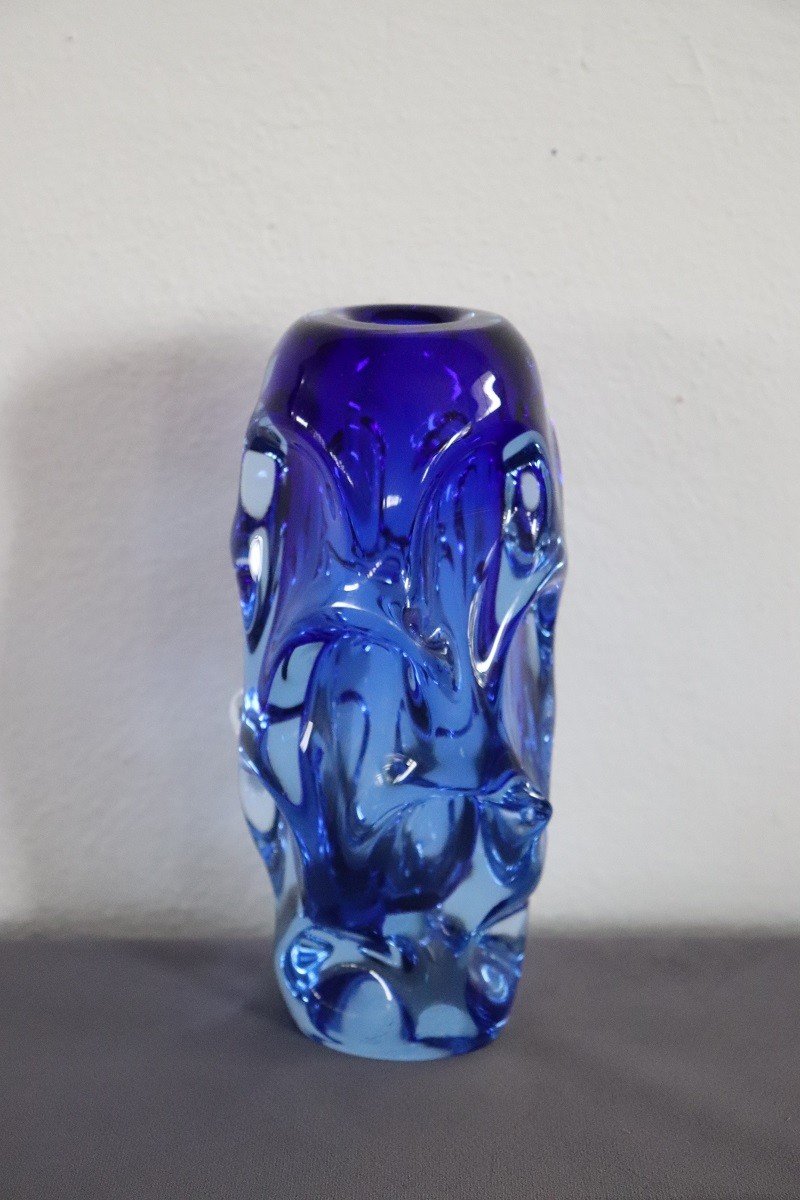 Art Glass Blue Vase In Blown Glass Attributed To Börne Augustsson, 1940s-photo-2