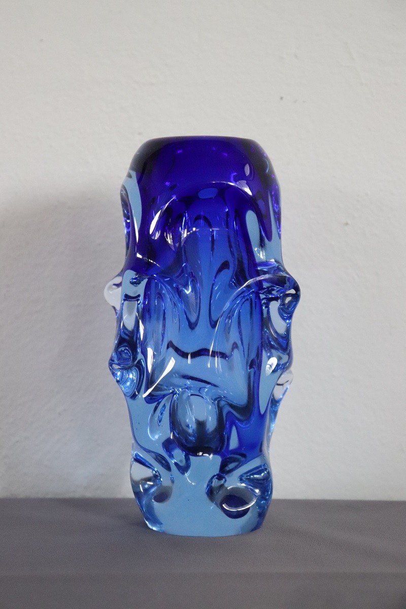 Art Glass Blue Vase In Blown Glass Attributed To Börne Augustsson, 1940s-photo-2