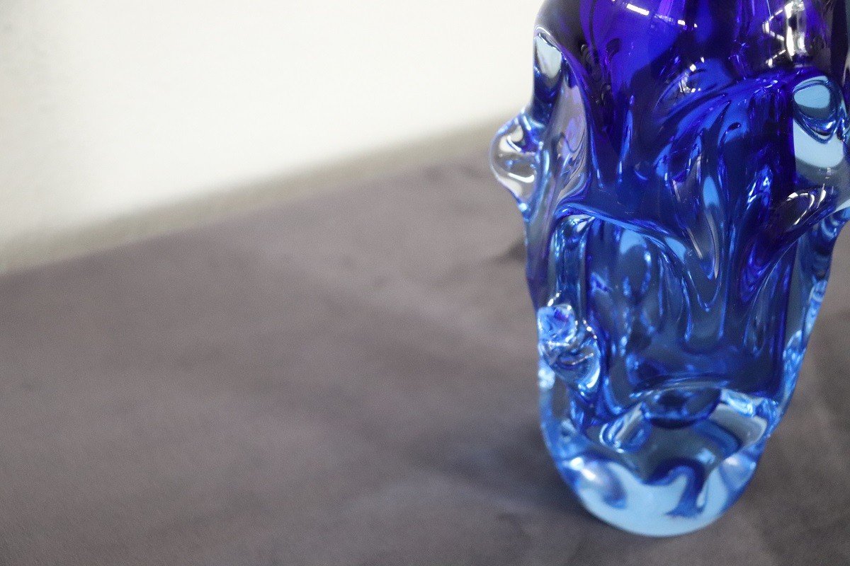 Art Glass Blue Vase In Blown Glass Attributed To Börne Augustsson, 1940s-photo-6