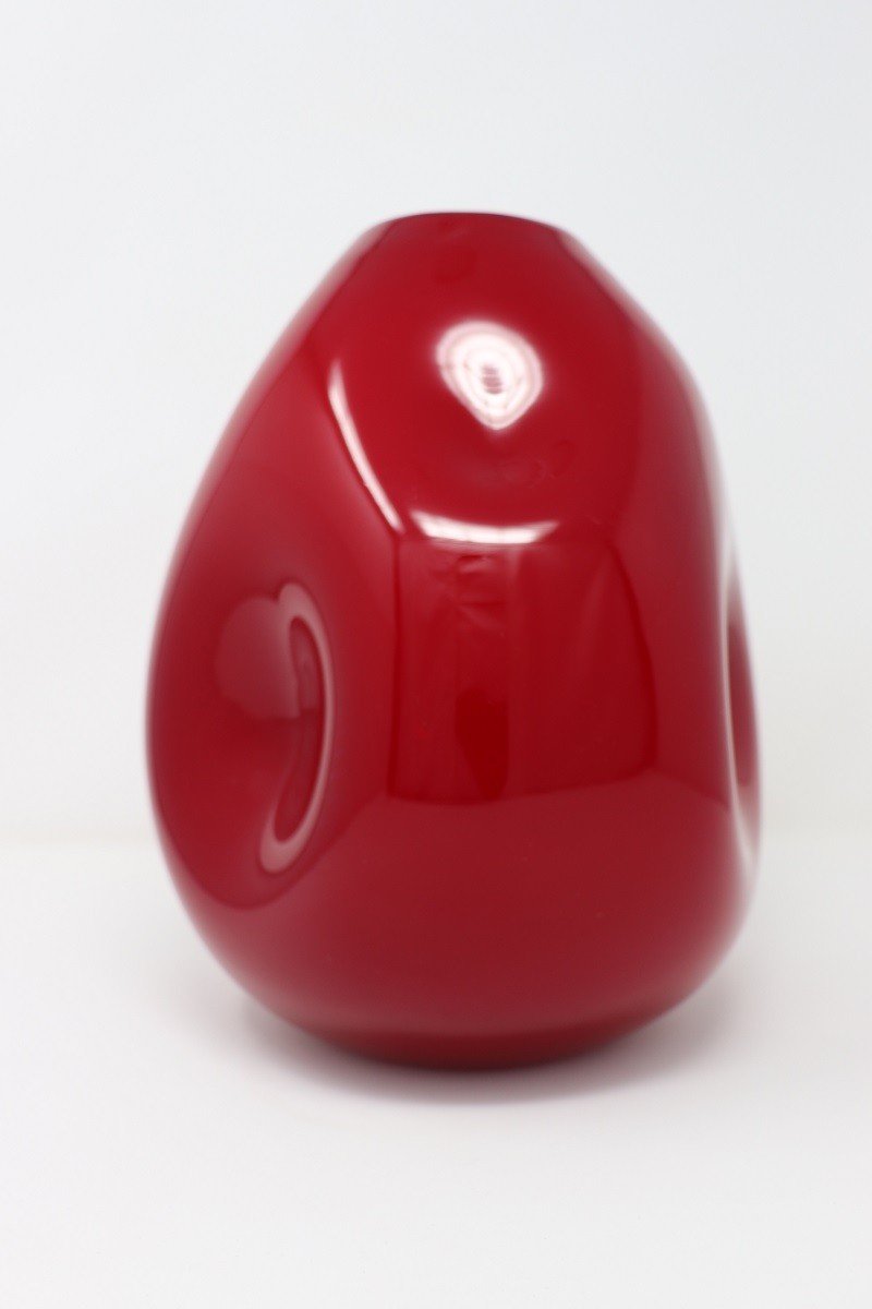 Vintage Italian Red Vase In Murano Art Glass, 1970s-photo-2