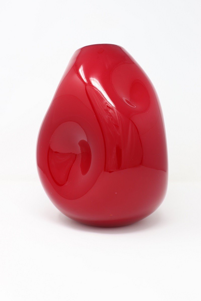 Vintage Italian Red Vase In Murano Art Glass, 1970s-photo-4