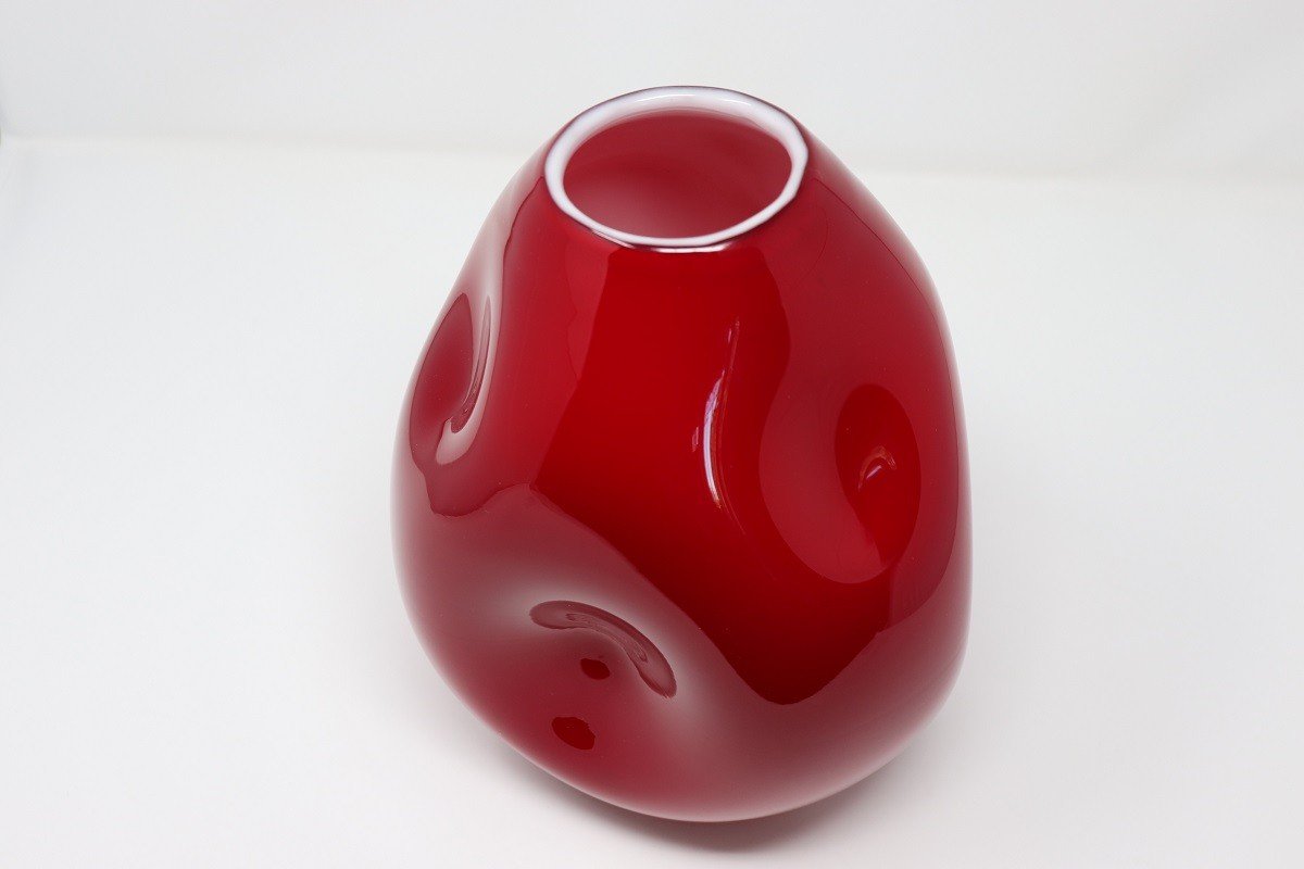 Vintage Italian Red Vase In Murano Art Glass, 1970s-photo-1