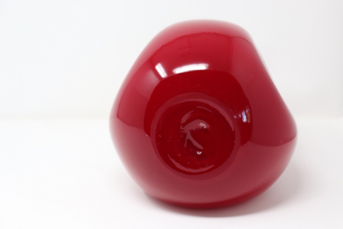 Vintage Italian Red Vase In Murano Art Glass, 1970s-photo-2