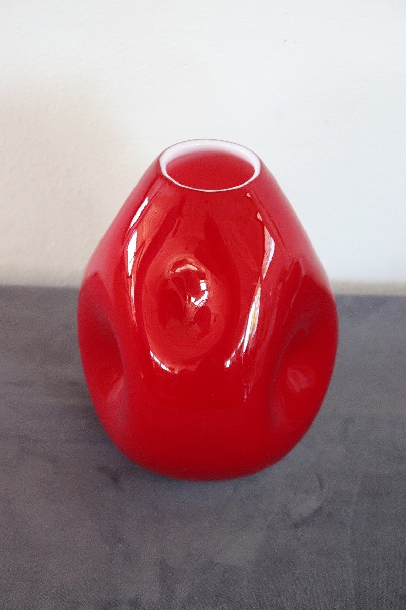 Vintage Italian Red Vase In Murano Art Glass, 1970s-photo-6