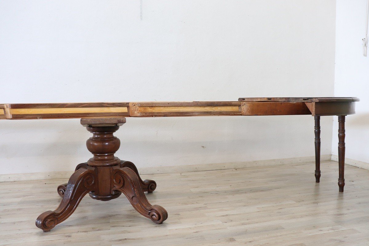 19th Century Oval Walnut Extendable Dining Table-photo-1