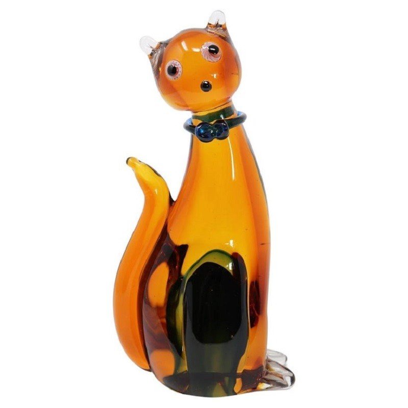 Figurine Chat En Verre De Murano, 1980s