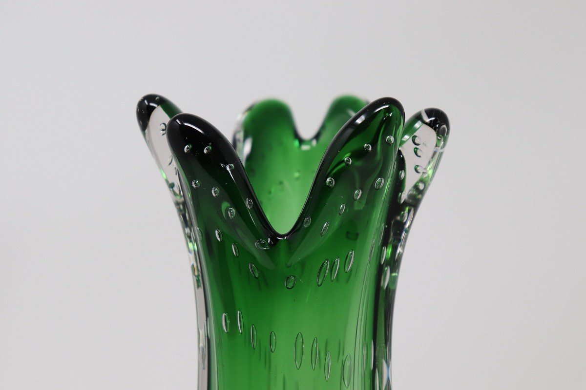 Vase En Verre De Murano Vert, Italie, 1960s-photo-3