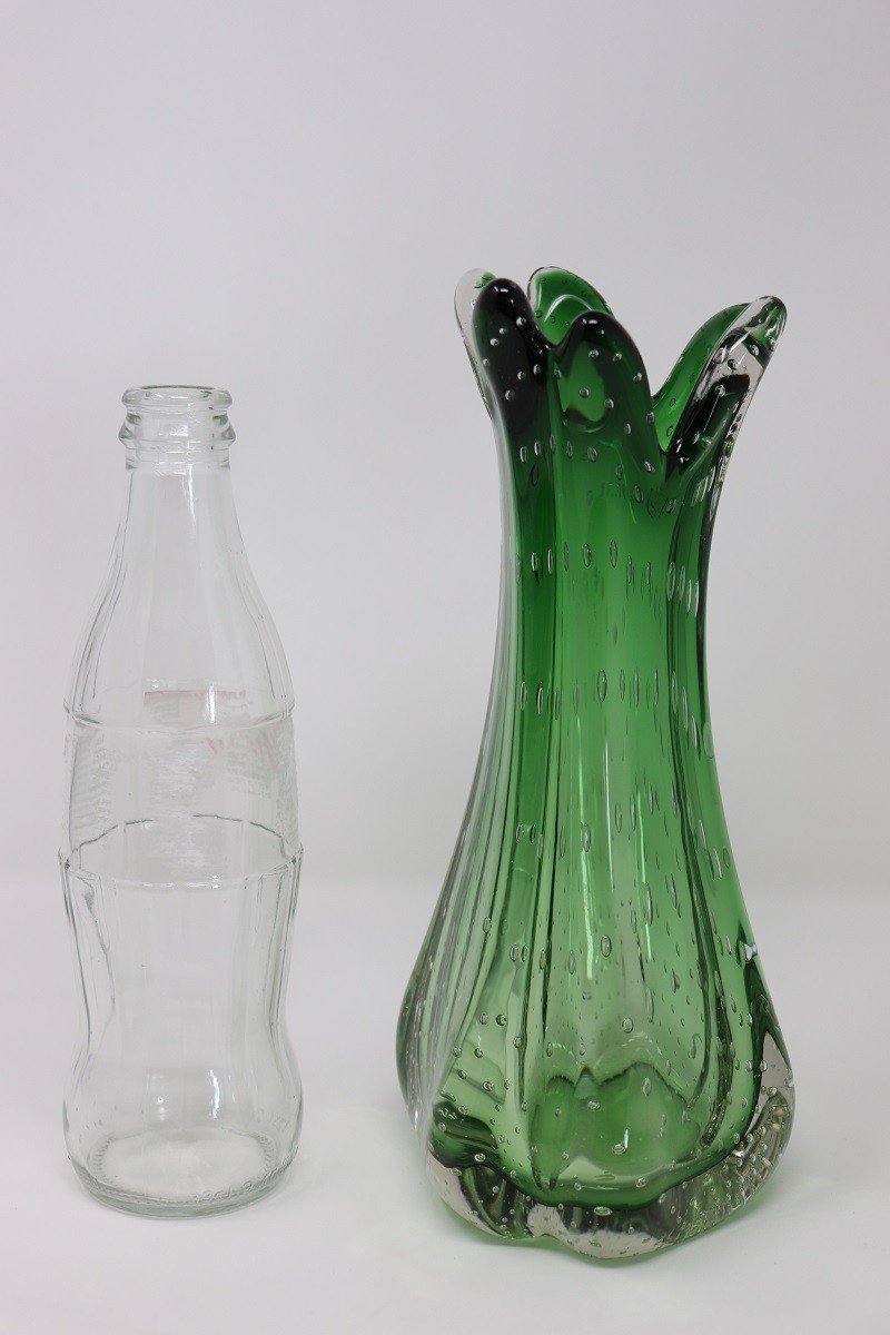 Vase En Verre De Murano Vert, Italie, 1960s-photo-4