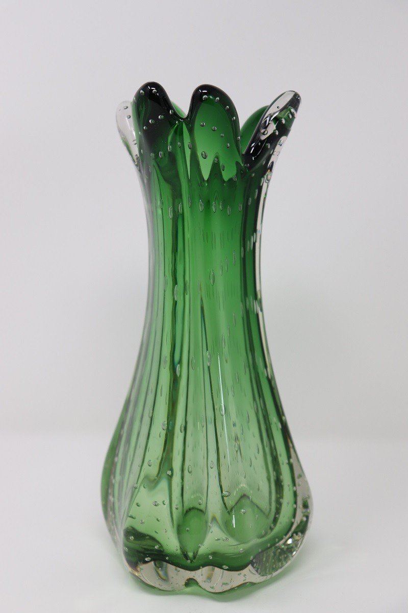 Vase En Verre De Murano Vert, Italie, 1960s-photo-1