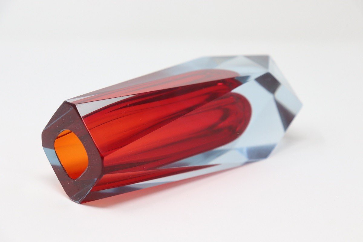 Vase Verre Rouge Attribué à Flavio Poli Pour A. Mandruzzato, 1960s-photo-2