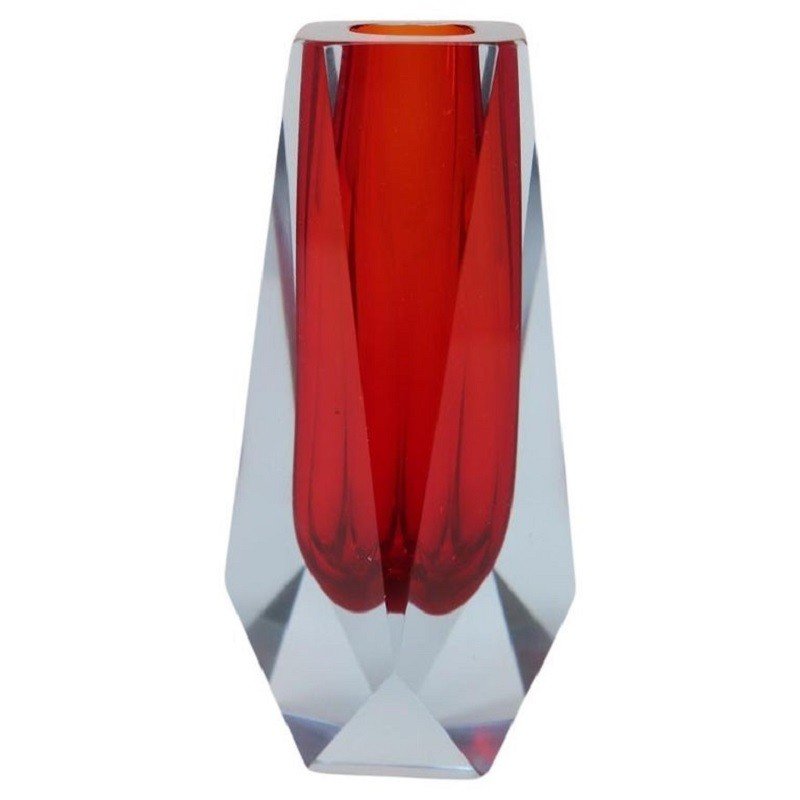 Vase Verre Rouge Attribué à Flavio Poli Pour A. Mandruzzato, 1960s