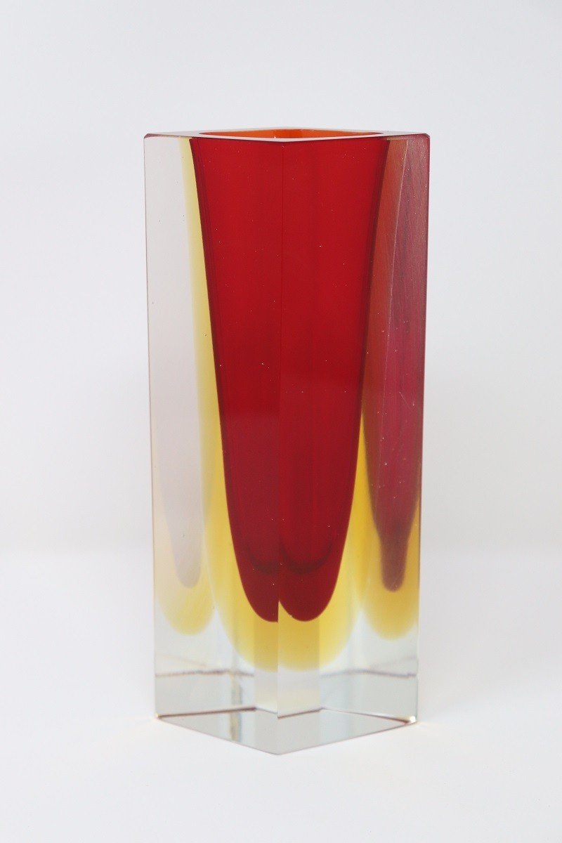 Murano Art Glass Red And Yellow Vase 1970s-photo-1