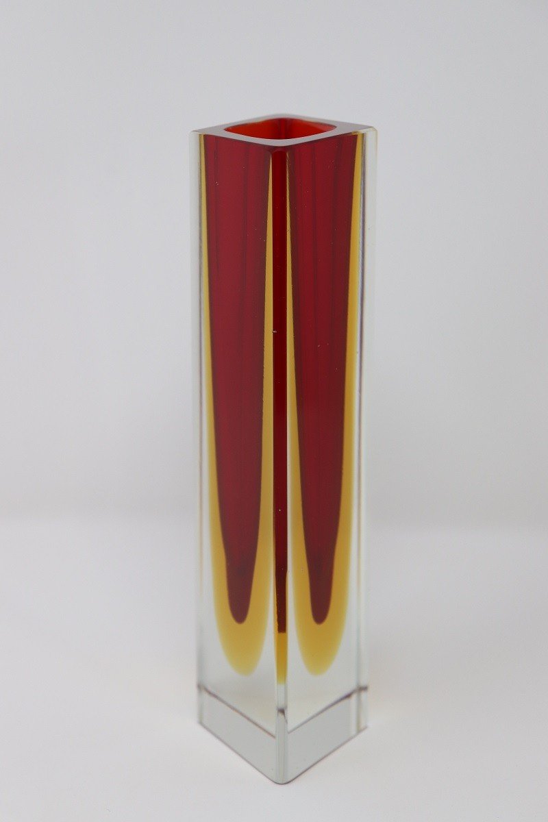 Murano Art Glass Red And Yellow Vase 1970s-photo-2