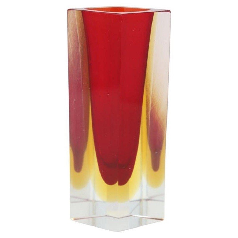 Murano Art Glass Red And Yellow Vase 1970s