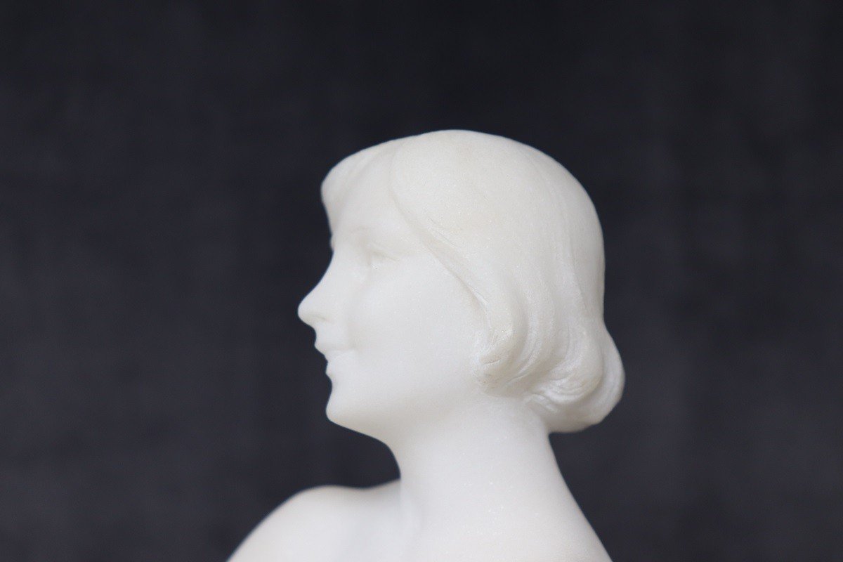 Art Deco Sculpture In White Carrara Marble, 1920s-photo-5