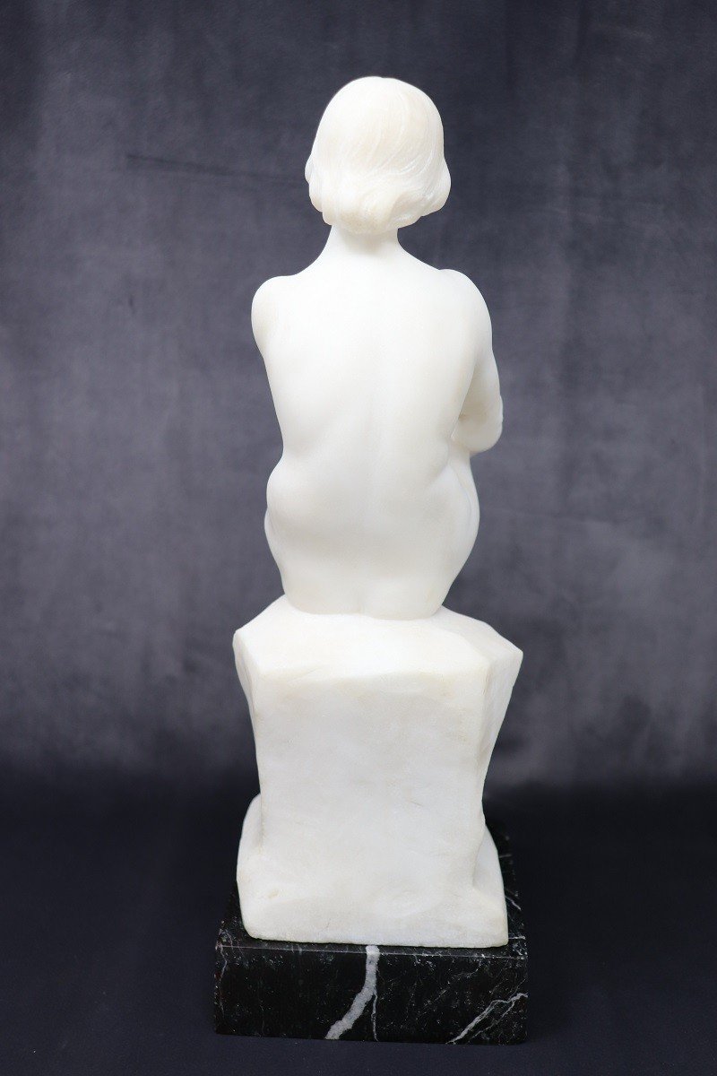 Art Deco Sculpture In White Carrara Marble, 1920s-photo-6