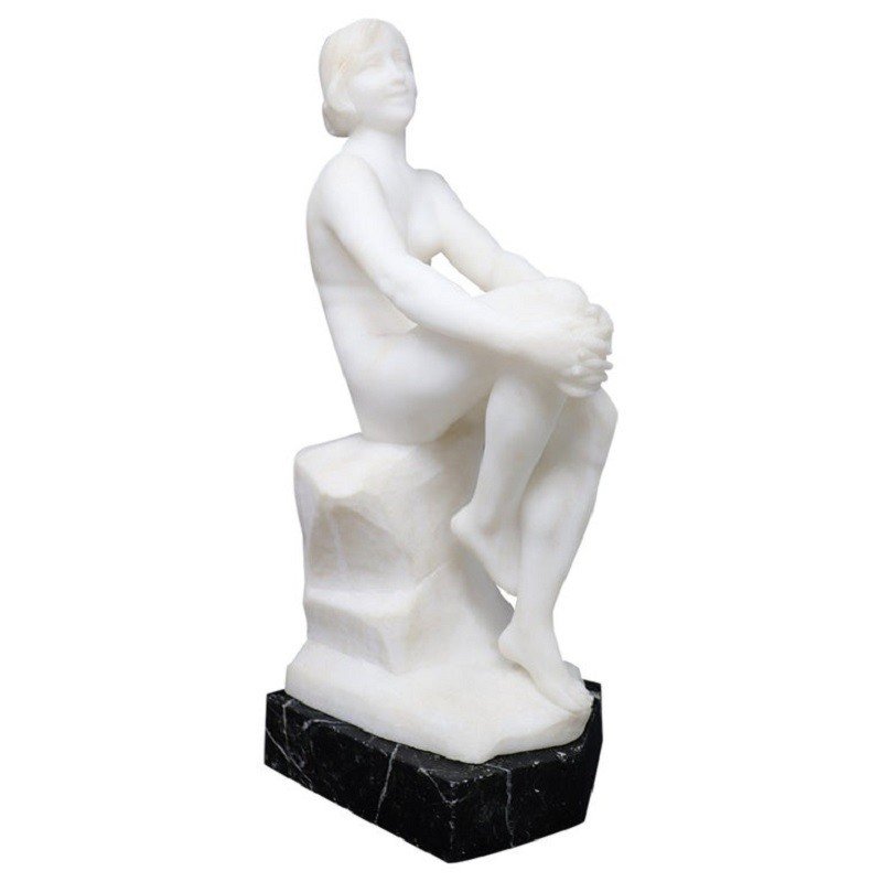 Art Deco Sculpture In White Carrara Marble, 1920s