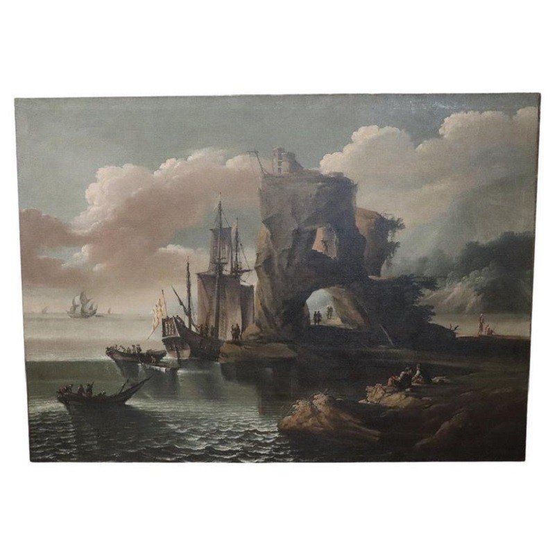 18th Century Coastal Life, Oil On Canvas