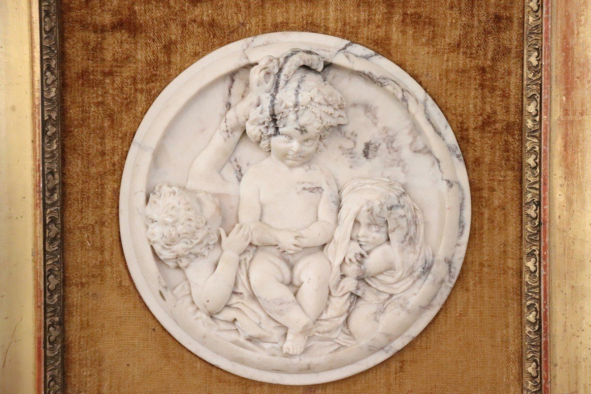 Sculptures Bas-relief En Marbre Blanc Avec Cadres, 19ème Siècle, Set De 2-photo-3