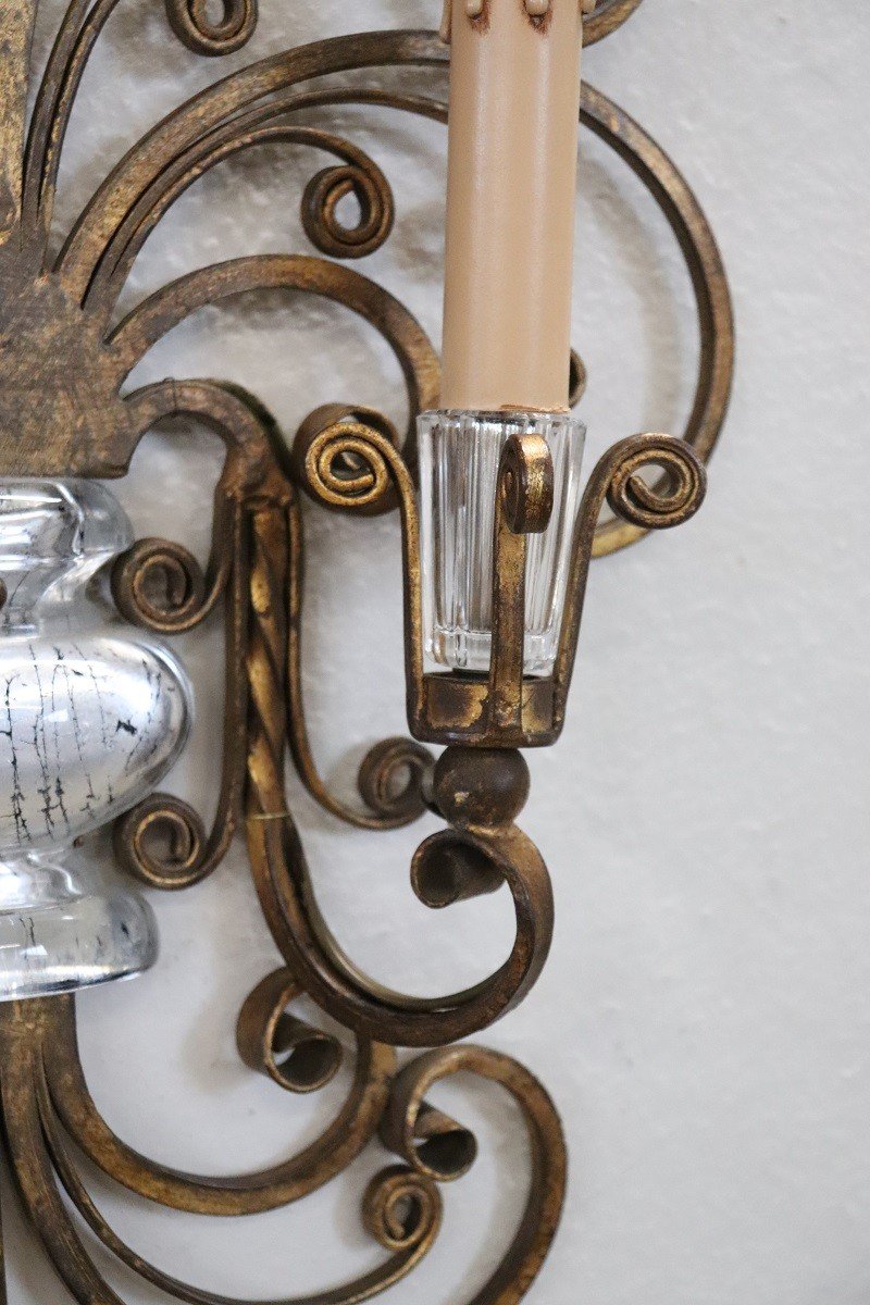 Gilded Iron And Crystal Sconces Attributed To Maison Baguès, 1950s, Set Of 2-photo-1