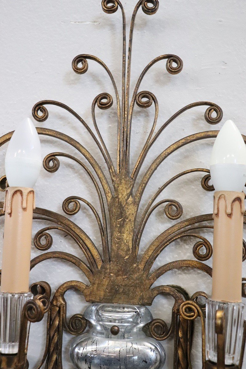 Gilded Iron And Crystal Sconces Attributed To Maison Baguès, 1950s, Set Of 2-photo-3