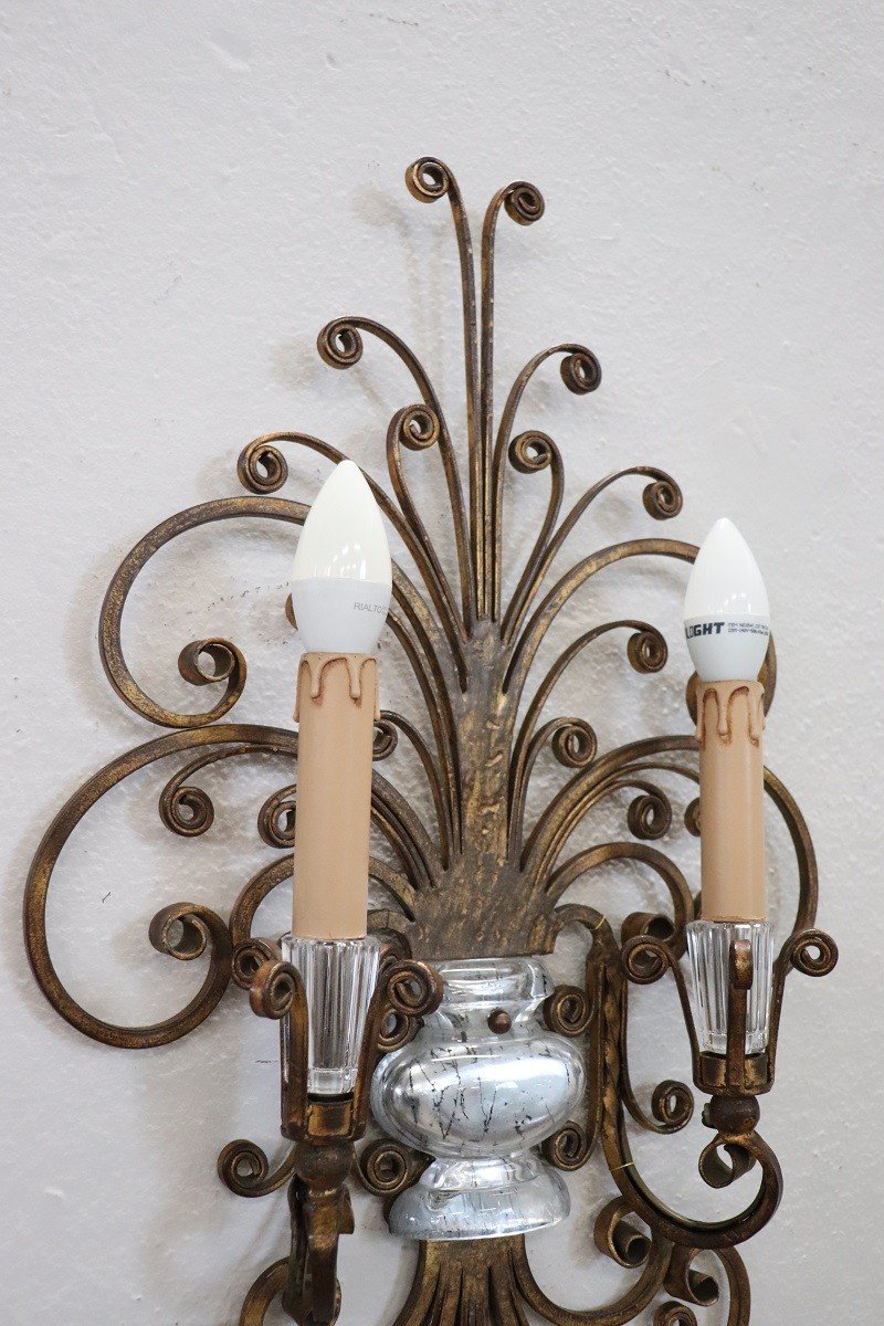 Gilded Iron And Crystal Sconces Attributed To Maison Baguès, 1950s, Set Of 2-photo-4