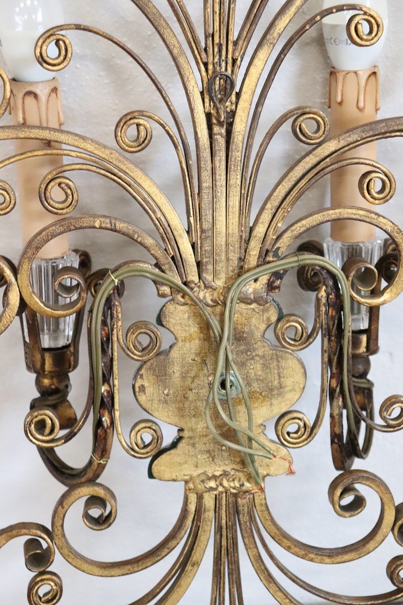 Gilded Iron And Crystal Sconces Attributed To Maison Baguès, 1950s, Set Of 2-photo-7