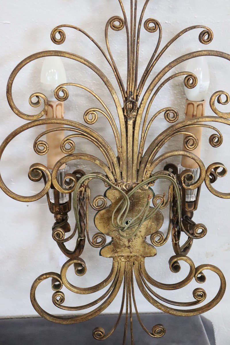 Gilded Iron And Crystal Sconces Attributed To Maison Baguès, 1950s, Set Of 2-photo-8