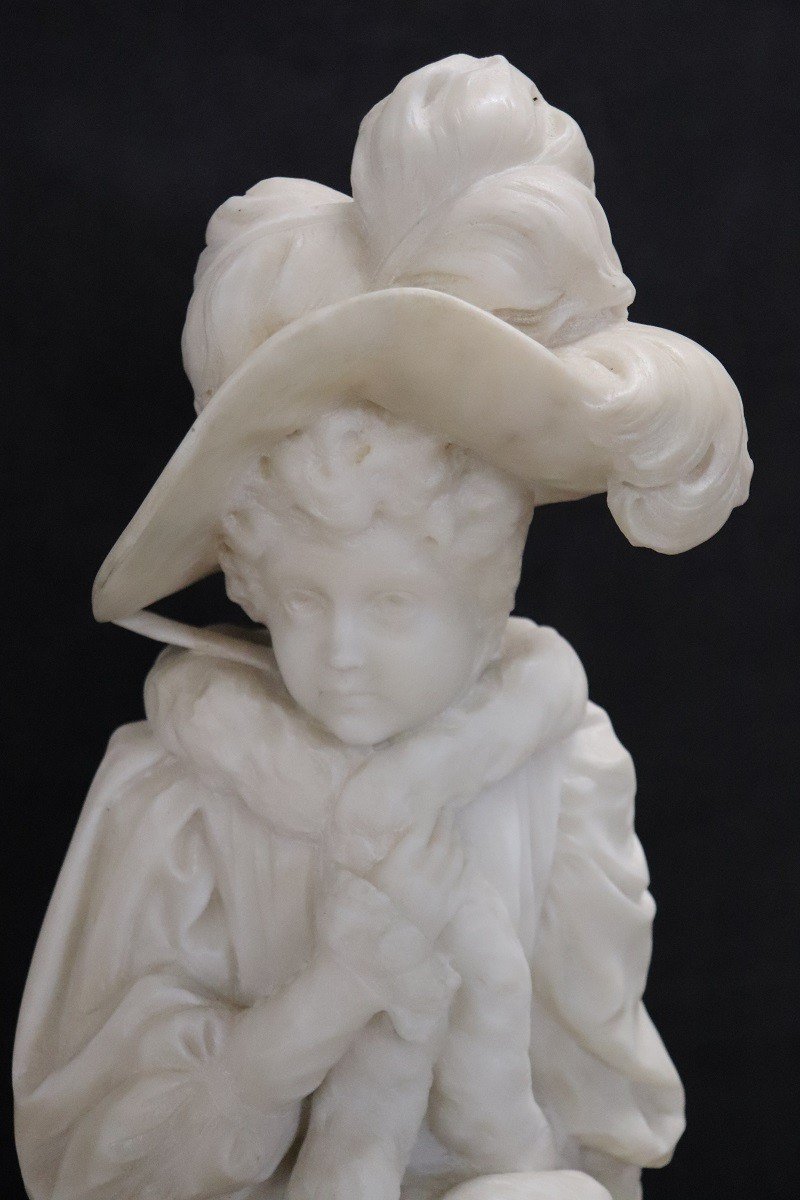 Figurative Sculpture, Late 19th Century, White Carrara Marble-photo-2