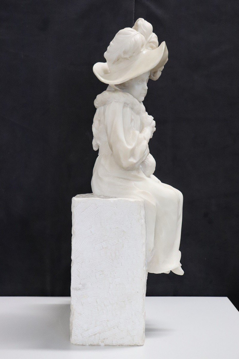 Figurative Sculpture, Late 19th Century, White Carrara Marble-photo-3