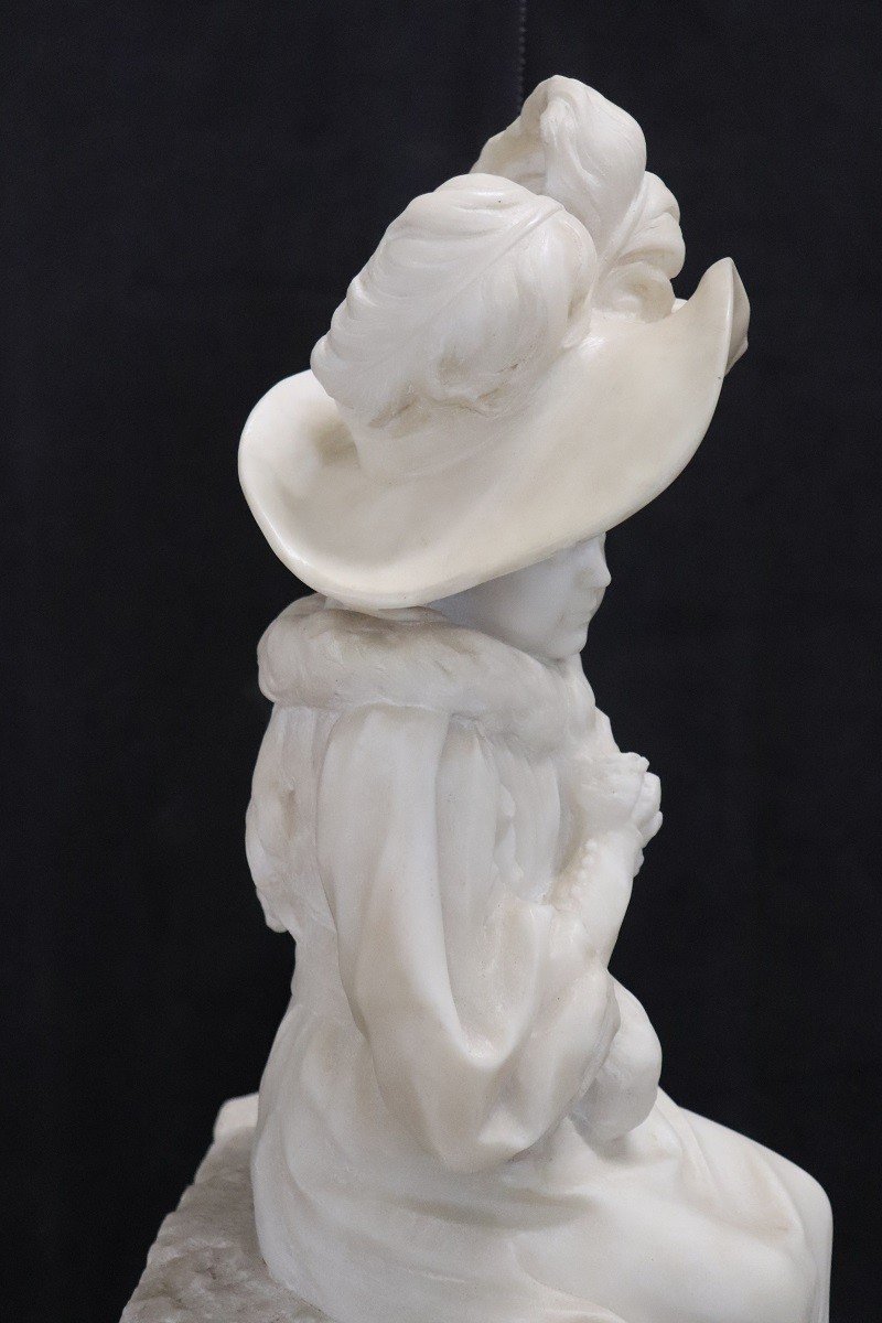 Figurative Sculpture, Late 19th Century, White Carrara Marble-photo-4