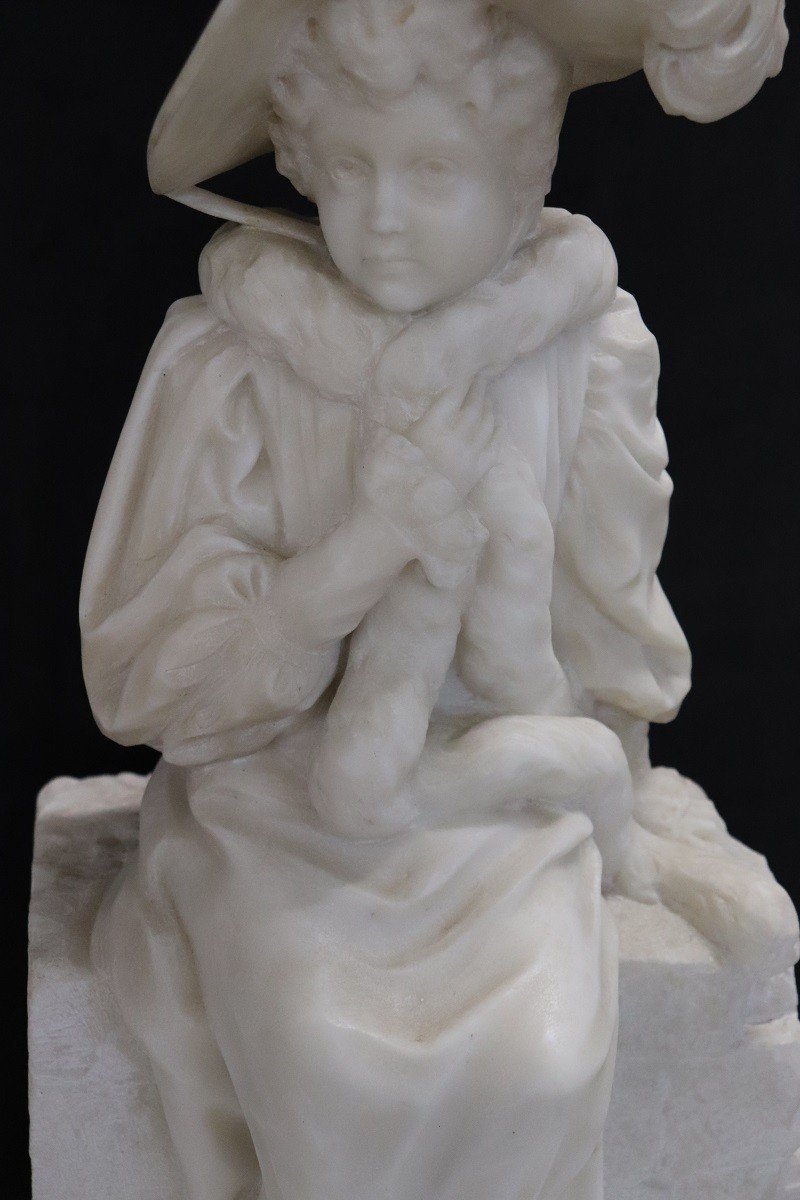 Figurative Sculpture, Late 19th Century, White Carrara Marble-photo-1