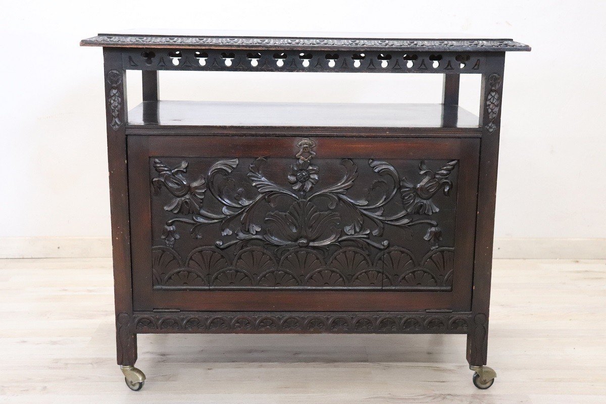 Bar Cart On Wheels In Beech Wood, Early 20th Century-photo-2